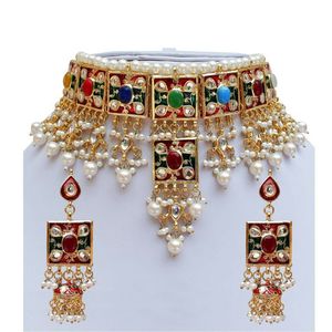 Indian Classic Women's Choker Wedding Engagement Anniversary Party Green Traditional Crystal Kundan Faux Pearl Alloy Gold <b>Gift</b> - Product Image 1