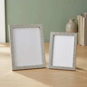 Rectangular Agate Quartz Photo <b>Frame</b> with Sparkling Rhinestone Border Tabletop Display Vertical Orientation Photo <b>Frame</b> - Product Image 1