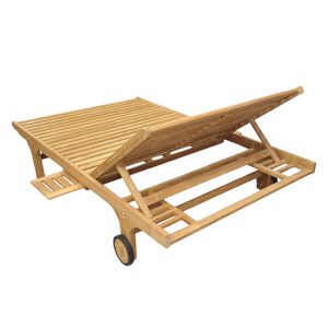 Chaises longues doubles en teck de bonne qualité, pliantes, avec roulettes, pour jardin, maison, piscine. - Product Image 5