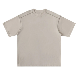 เสื้อยืดคอกลมของผู้ชายผ้าคอตตอนสีตัดกันเสื้อยืด100% ทอแบบย้อนกลับ - Product Image 1