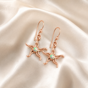Boucles d'oreilles pendantes soleil en argent sterling 925 avec opale bleue, faites à la main, plaquées or rose et or jaune, serties de clos classiques, cadeau idéal - Product Image 2