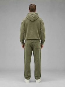 Conjunto de Sudadera con Capucha y Pantalones Deportivos para Hombre, Color Verde Oliva, Estilo Oversize, Lavado Ácido, Algodón Grueso, Ropa Deportiva Urbana, Marca Privada Personalizada - Product Image 2