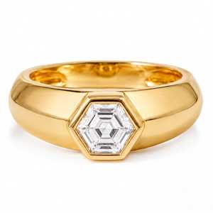 Bague de fiançailles en or massif 14 carats pour femme, sertie d'une pierre hexagonale de 1 carat, de couleur E-F, pour un cadeau de promesse de mariage. - Product Image 1