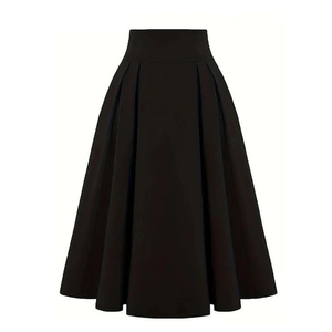 Jupe plissée mi-longue pour femme, taille haute, tissée, à volants, unie, respirante, infroissable, séchage rapide, style doux, coupe trapèze - Product Image 1
