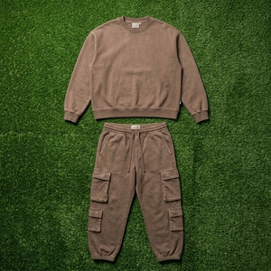 Conjunto de Pantalones y Sudadera Cargo Marrón Lavado para Hombre, Cuello Redondo Oversize, Bolsillos Utilitarios, Chándal Casual de Dos Piezas a Juego para Streetwear - Product Image 6