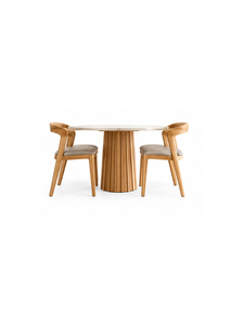 Modern Round Wooden Dining Table Set with 4 <b>Chairs</b> Marble Top Scandinavian Design Stable Base Home Furniture - Product Image 2