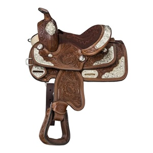 Selle de spectacle western en cuir véritable de qualité supérieure, faite à la main, ornée de métal argenté, pour la course de barils et l'équitation de ranch, personnalisable - Product Image 1
