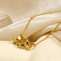 Collier pendentif triple anneaux entrelacés avec zircon vert, ras-de-cou minimaliste en acier inoxydable pour femme, bijou tendance, cadeau