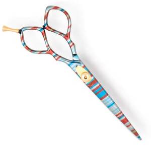 Ciseaux de coiffure professionnels en acier inoxydable, lame tranchante, manche long, pour droitiers, design rayé coloré - Product Image 4