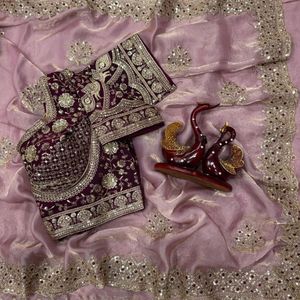 Premium Designer <b>Satin</b> <b>Saree</b> with Rich Embroidery Sequence Work, Heavy Border, Butta Design & Ready Blouse - Product Image 2