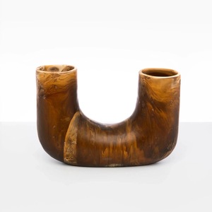 Vase double tube en résine ambrée, style bohème, fait main, support floral de table, surface rugueuse, décoration intérieure - Product Image 1