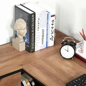 Scrivania per Computer da ufficio a forma di L con 2 cassetti e struttura industriale in acciaio nero/marrone-include ripiani - Product Image 3