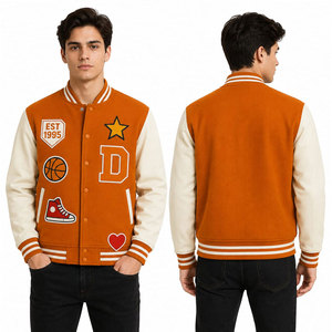 New Arrival Lettermen Jacket <b>Covered</b> <b>Button</b> Style Wool Fabric University Varsity Jacket Applique Regular Fit Turn-down Collar - Product Image 6