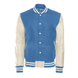 Chaqueta Varsity OEM con Mangas de Cuero, Unisex, Cuello Alto, Invierno, Logotipo Personalizado Bordado, Parches - Product Image 1