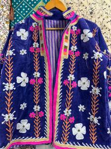 Handcrafted Boho Embroidered Velvet Suzani Quilted Jacket for <b>Women</b> Cotton Breathable Outerwear - Product Image 4