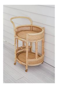 Luxury Cane Bar Cart <b>Serving</b> <b>Trolley</b> With Stylish Handmade Weaving And Durable Wooden Construction - Product Image 3