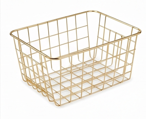 Premium <b>Gold</b> Wire Metal <b>Storage</b> <b>Basket</b> Rectangle Modern Design Stackable For Multi-Purpose Neatening And Organization - Product Image 4