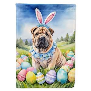 Shar Pei multicolore Chasse aux oeufs de Pâques Drapeau de jardin Boîte aux lettres Bannière décorative de cour pour patio Illustration pour parterres de fleurs - Product Image 1