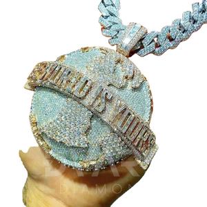 Nuevo laboratorio fino cultivado diamante 925 plata esterlina plateado Iced Out Charm colgante collar GRA certificado Hip Hop joyería - Product Image 1