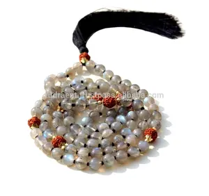 Trending 2023 Rosary 108 Beads Labradorite Knotted Mala Necklace Yoga Jewelry Indian Spiritual Mala Beads