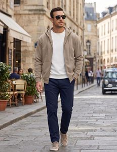Sudadera con Capucha Unisex OEM, Color Beige, con Cierre, Forro Polar, 100% Algodón, Estilo Hip Hop, Corte Regular, Color Sólido, Venta al Por Mayor - Product Image 5