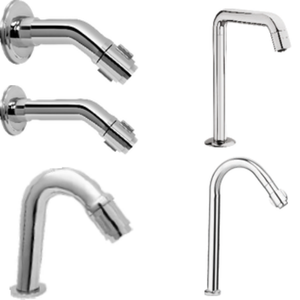 Robinet de lavabo mural finition chromée design moderne monotrou sans poignée en laiton pour salle de bain - Product Image 1