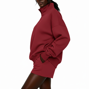 Women 2 Piece Tracksuit Set Half <b>Zip</b> Sweatshirt Shorts Set Casual Streetwear Outfit - Product Image 3