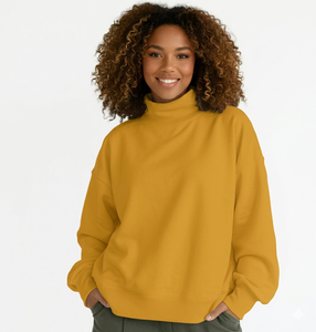 Sweat-shirt décontracté pour femme à col montant, personnalisable avec logo frontal, en tissu molletonné polyester-coton écologique de qualité supérieure, service OEM - Product Image 1