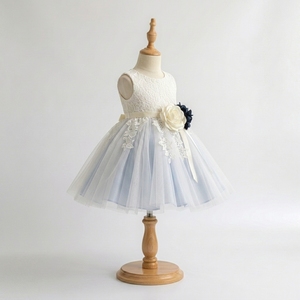 Robe de Demoiselle d'Honneur Tutupetti Élégante et Luxueuse, Bleu Poussière, Dentelle Ivoire, Tulle, Robe de Bal Sans Manches, Princesse, Mariage, Anniversaire, Enfants - Product Image 2