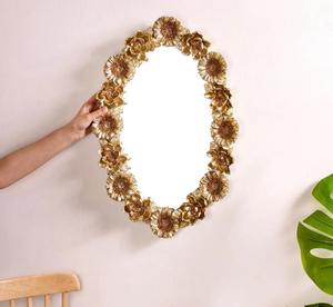 Oval Brass Flower Frame Decorative <b>Wall</b> <b>Mirror</b> Bohemian Style 4.0 Mm Thickness - Product Image 4