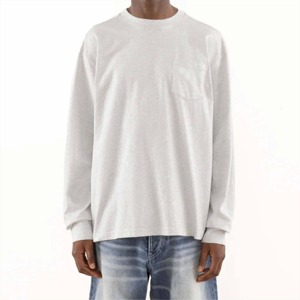Men's <b>White</b> Long Sleeve Cotton T-Shirt Oversized Fit O-Neck Casual Solid Color Jersey Knitted Plain Dyed - Product Image 3