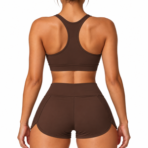 Conjunto de Shorts y Sujetador Deportivo de Cintura Alta Elástico y Transpirable para Mujer, con Logotipo Personalizado, Diseño de Dos Tonos y Cuello en V - Product Image 2