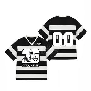 Maillot de football américain personnalisé avec logo brodé, t-shirt rayé surdimensionné, streetwear rétro, maillots de football pour hommes - Product Image 1