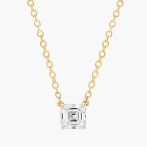 Pendentif solitaire en diamant de laboratoire taille Asscher en or jaune - Product Image 1