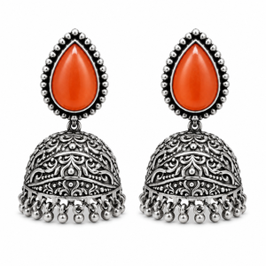 Pendientes Colgantes Redondos de Aleación de Zinc Oxidado Plateado Estilo Jhumka Indio de Alta Calidad para Mujer, Joyería de Fiesta al por Mayor - Product Image 1