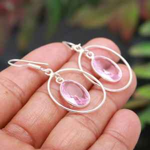 Pendientes de Kunzita Rosa, Plata de Ley 925, Piedra Preciosa Natural, Joyería Hecha a Mano para Mujer, Venta al por Mayor - Product Image 3