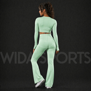 Ensemble de yoga athleisure Wida Sports 2026 pour femme : Leggings évasés taille haute et haut court à manches longues, respirant et extensible, pour l'entraînement et les activités sportives - Product Image 3