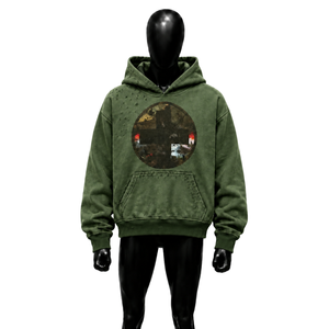 Sudadera con Capucha Oversize de Alta Calidad para Hombre, Verde Lavado, de Algodón French Terry, con Estampado y Bolsillo Delantero, Ajuste Regular, Estilo Urbano - Product Image 1