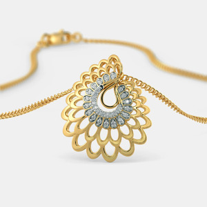 Yellow Gold Layered Floral Teardrop Lab Grown Diamond Pendant Necklace - Product Image 1
