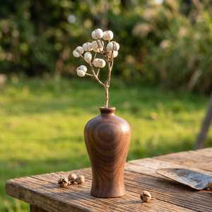 Wooden Handicraft Home Decoration Solid Wood Vase <b>Black</b> Walnut Wood <b>Small</b> Decorative Piece <b>Table</b> Top Decorative Vase - Product Image 2