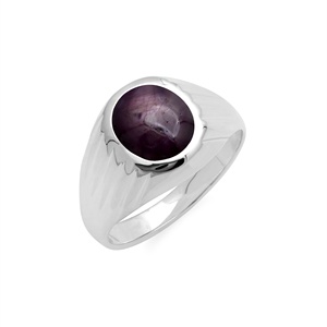แหวนเงินแท้ 925 ประดับพลอยทับทิมทรงกลมธรรมชาติแบบคาโบชอง ยี่ห้อ Memoria Jewels ขายส่ง - Product Image 1