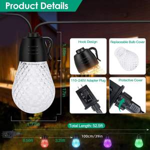 Guirnalda de Luces LED RGB Inteligentes para Exteriores de 52.5 Pies, Luces de Colores Impermeables IP66 para Patio - Product Image 2