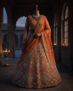 LAHENGA CHOLI DUPATTA BUTTER <b>FLY</b> <b>NET</b> SEQUNCE EMBROIDERY WORK WITH CANCAN & CANVAS PATTA - Product Image 3