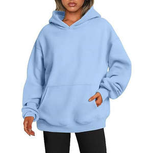 Sudadera con Capucha para Mujer, Estilo Básico, Holgada, Color Sólido, Talla Grande, Color Negro - Product Image 3