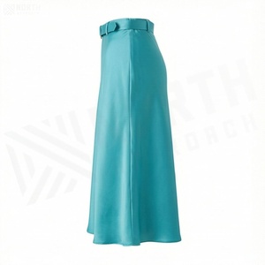 Jupe trapèze en satin pour femme, longueur mi-mollet, couleur unie avec ceinture, style élégant, toutes saisons - Product Image 3
