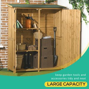 Armadio da Giardino in Legno Naturale per Attrezzi con Tetto Impermeabile e Porte Chiudibili a Chiave - 3 Ripiani - Product Image 5