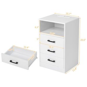 Comodino bianco a 3 cassetti in truciolato triaminico con luce LED e prese - 40x35x65cm - Product Image 2