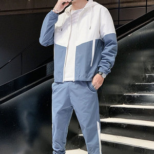 Men's Color Blocking Tracksuit Set Full-<b>Zip</b> <b>Hooded</b> Casual Jogging Suit With Side Pockets Lightweight Polyester Cotton Spring Wea - Product Image 5