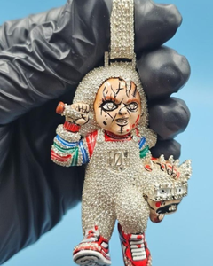 Colgante de Plata 925 con Cara de Muñeca de Terror 3D, Colgante Grueso con Diamantes de Moissanita VVS Totalmente Engastados, Estilo Hip Hop y Bling para Rapper - Product Image 1