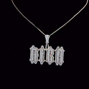 Collier pendentif style hip-hop Iced Out pour homme avec pierres Moissanite, plaqué rhodium et design de lettres gothiques audacieuses - Product Image 1